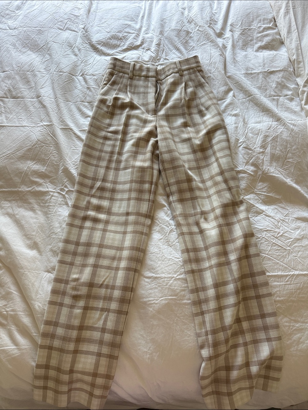 Wilfred Beige Plaid Wide-Leg Pants
